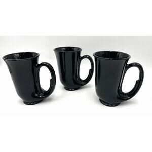 Indiana Glass Company Vintage Tiera Black Glass Hunter Horn Mug Beer Stein Set 3